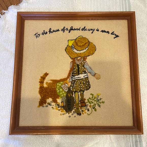 70’s wall set hand stitched little girl and pet - Picture 2 of 5